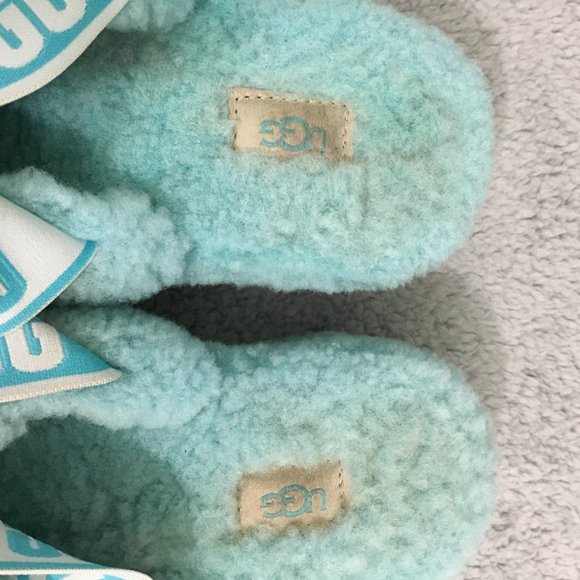 UGG Fluff Yeah Slide Slipper Elastic Sling Back Green/Mint Womens 7.5 Sheepskin - Picture 8 of 12